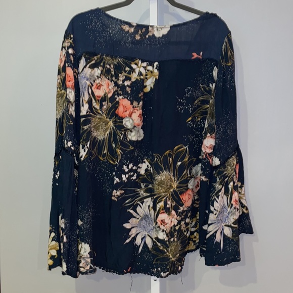 Jaase Floral Bell Sleeve Boho Hi-Lo Top Large - Picture 6 of 11